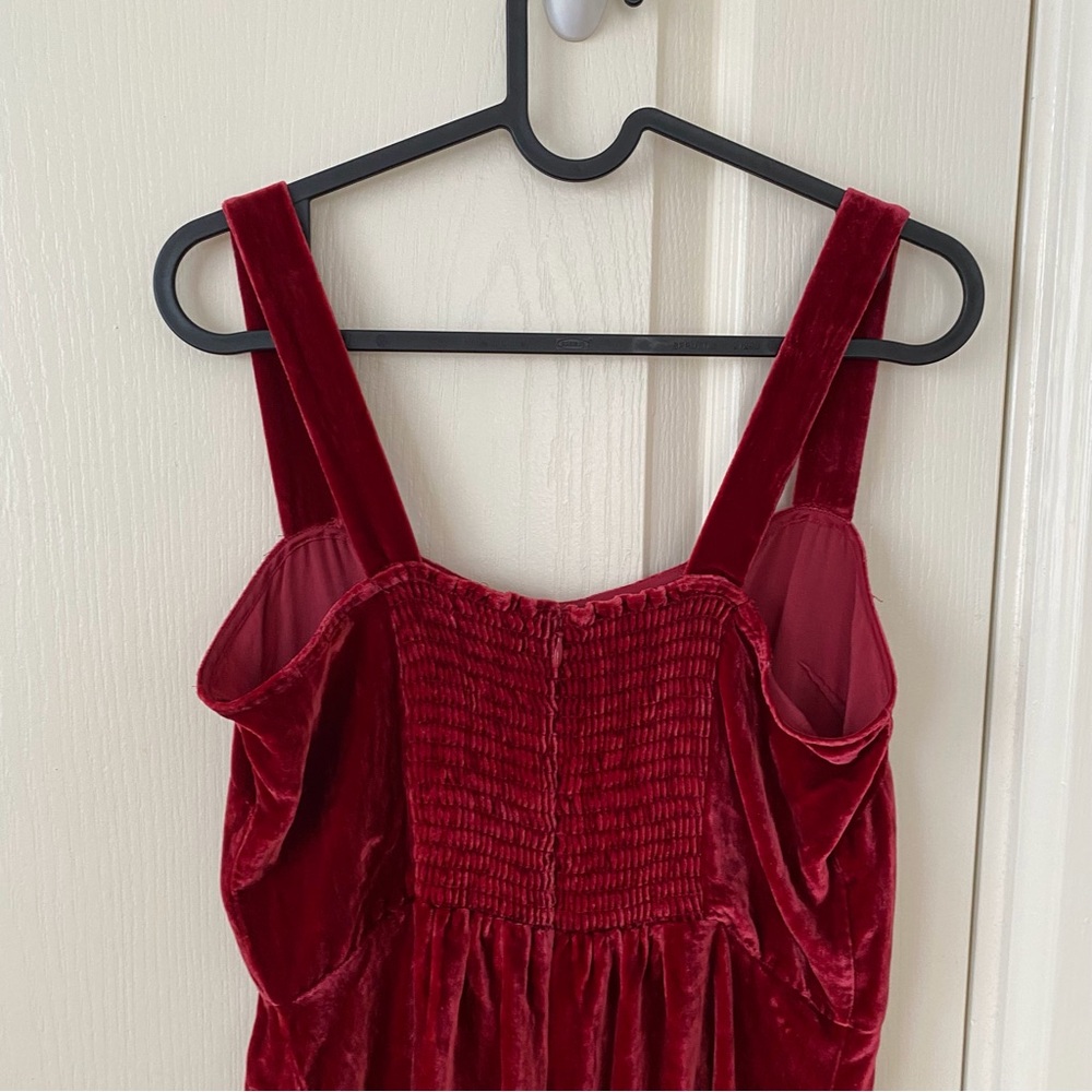 $218 Reformation Red Velvet Ruffle Hem Smocked Back Sleeveless Mini Dress Sz 10 - Picture 8 of 12